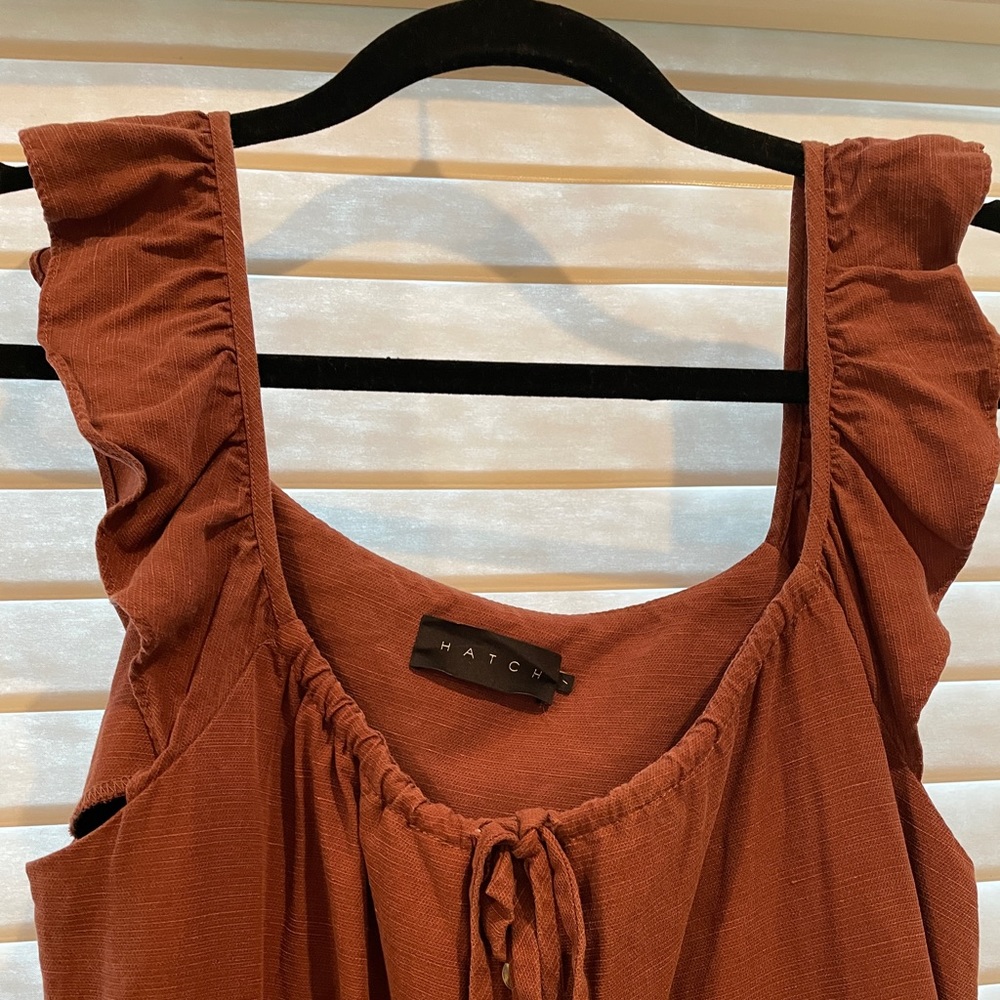 Hatch Rust Brown Ruffle Strap Midi Dress - Picture 6 of 6